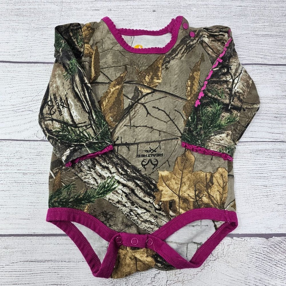 Carhartt‎ Baby Girl Long Sleeve Realtree Camo Bodysuit Brown Pink 9M